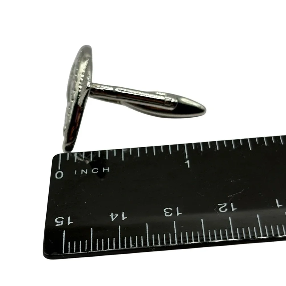 Fish Big‎ Mouth Bass Cufflinks Fishing Silver Tone Metal Shiny Modern River Lake